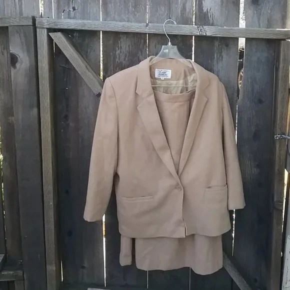 Vintage Wool Blend Tan/Camel Skirt Suit Light Academia Office